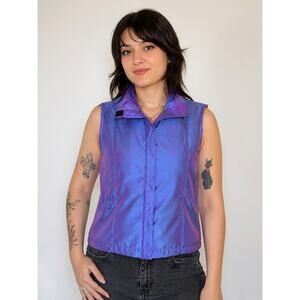 Blanc Noir BN Iridescent Purple Y2K Fleece Sleeveless Collar Swish Vest Medium